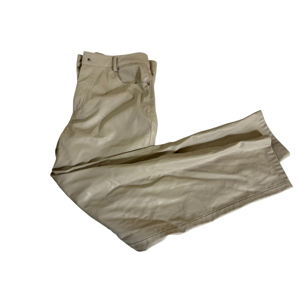 Zara Leather Pants Womens 8 Beige Flat Front Regular Fit 5 Pocket Straight Leg